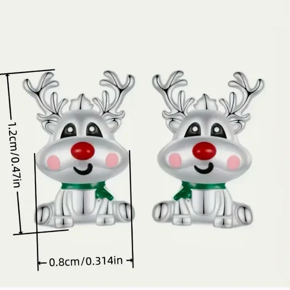 Silver Reindeer Christmas Earrings-NIP - Picture 4 of 5
